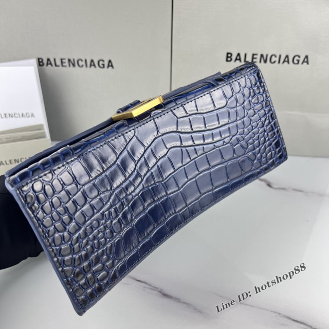 Balenciaga專櫃爆款寶藍鱷魚紋金扣手提女包 巴黎世家原廠S號Hourglass沙漏包 款號：8895 fyj1191